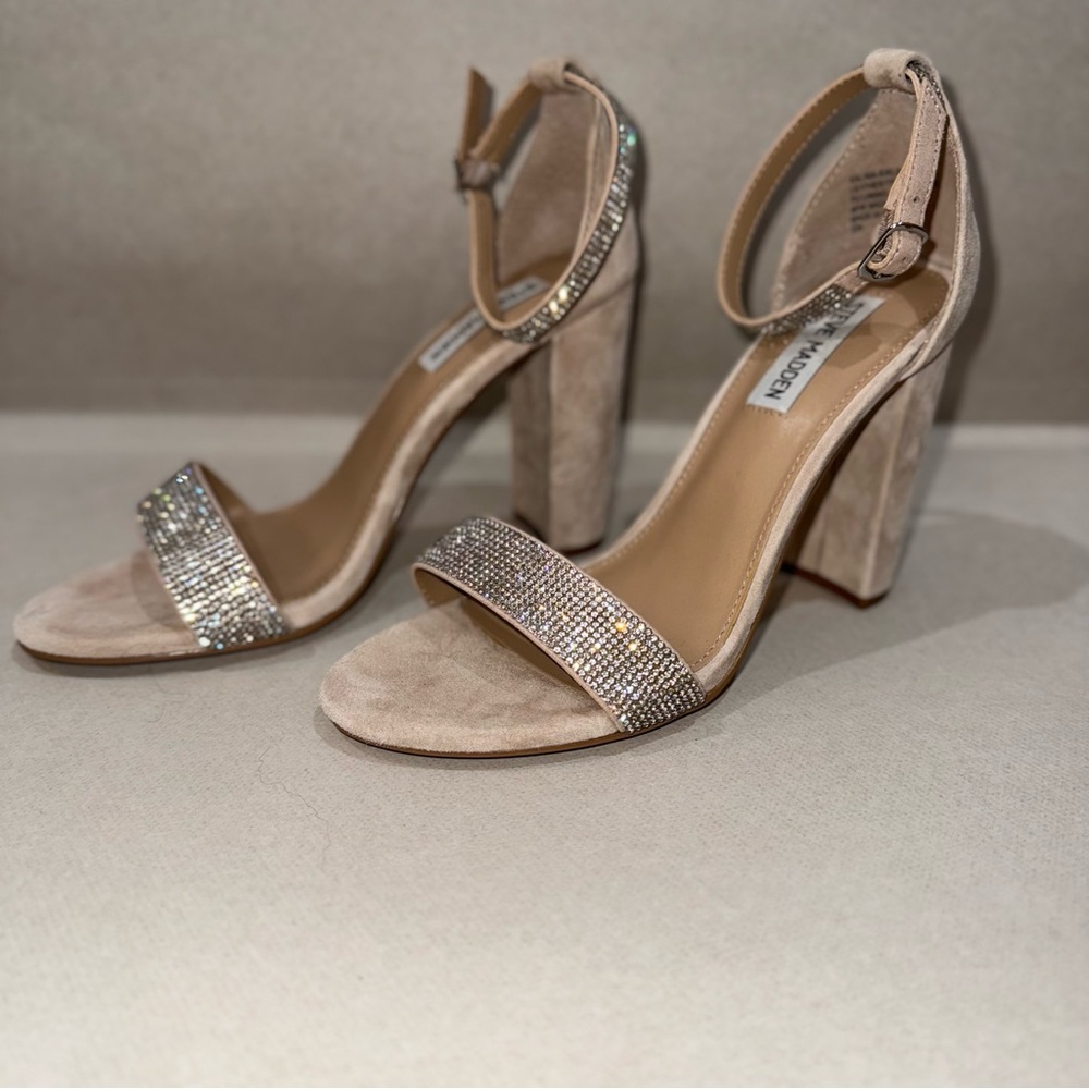 Steve Madden Nude Rhinestone Block Heels